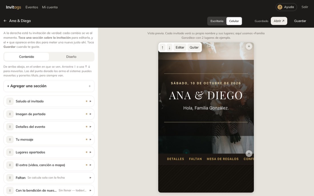 El editor de la invitación
